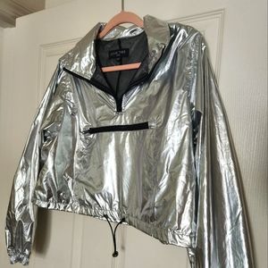 LOVE TREE size L Windbreaker silver metallic Pullover Cropped Half Zipped Top